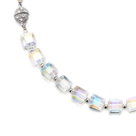 COOLSTEELANDBEYOND Crystal White Rainbow Cube Navette Beads Necklace, Rhinestones Magnetic Clasp, Detachable Bracelet