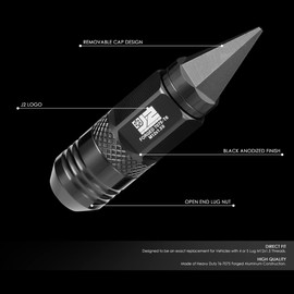 J2 Engineering J2-LN-T7-029-15-BK 20Pcs M12x1.5 T6-7075 Aluminum 81mm Removable Spiky Cap Lug Nuts w/Deep Drive Extension,Black