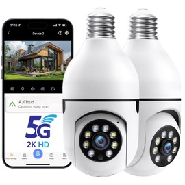 STLINKIO Light Bulb Security Cameras Outdoor, 5G&2.4GHz WiFi Lightbulb Wireless Outdoor Security Camera for Home Security, Two-Way Talk,Color Night Vision, Light Socket Camera Work with Alexa (2Pcs)