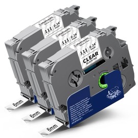 Labelwell 3-Pack TZe-111 Tape Compatible for Label Maker Tape Clear 6mm 0.23 Inch Label Tape TZe111 TZ-111 Black on Clear Refills for P Touch PT-H110 D220 D200 D210 H103W 1280 1290