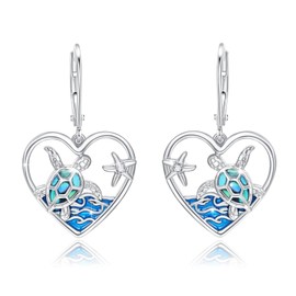 Turtle Earrings 925 Sterling Silver Sea Turtles Hanging Earrings Ocean Turtle Turtle Jewellery Gifts for Women Girls, Sterling Silver, Abalone Shell
