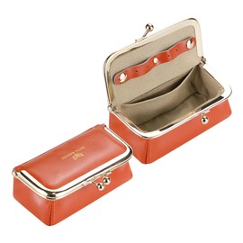 Royal Bagger Genuine Leather Jewelry Box, Mini Organizer for Rings, Necklaces & Earrings, Women's Kiss Lock Coin Purse 3125 (Orange)