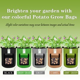 5-Pack Colorful 10 Gallon Potato Grow Bags, Upgraded Heavy Duty Potato Grow Bags with Flap and Plant Growth Record Card, Garden Pots, Fabric Plant Pots for Potatoes, Tomato, Vegetables