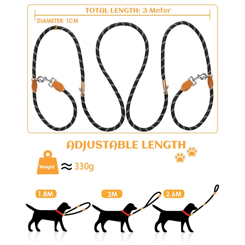 PETCOOZ Dog Lead, 3 m, Made of Robust Nylon, Reflective