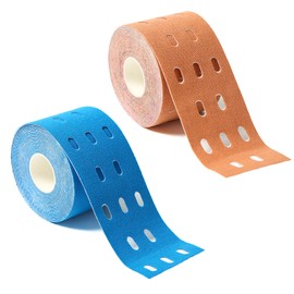 Perforated Kinesiology Tape 5cmx5m-2 Rolls Waterproof Elastic Sports Tapes for Muscle Discomfort Relief & Joint Support Skin Color Blue