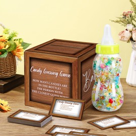 Glenmal 52 Pcs Baby Shower Games Gift Sets Large Baby Bottle for Shower Game Guess How Many Candies Baby Shower Decorations for Baby Shower favors Games Gender Reveal (Wood Grain)