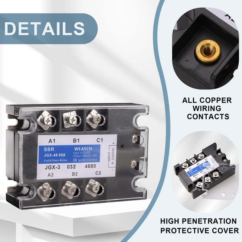 Weasch 3 Phase Solid State Relay, JGX-48 80A, DC to