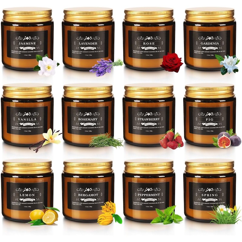 YOROXRG 12 Pcs Scented Candles with Added Natural Essential Oils,