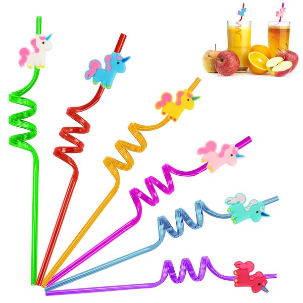 FainFun Children's Straws, 6 Plastic Straws, Party Straws, Reusable Drinking