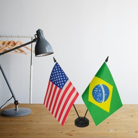 Zigvert 2 Pack Miniature American & Brazil Desk Flag Set, 8"x5", Red, White, Blue, Green, Yellow
