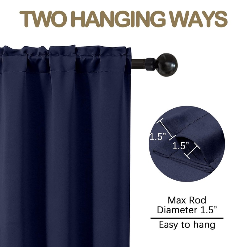 OVZME Navy Blue Blackout Curtains for Small Window Treatment, Light