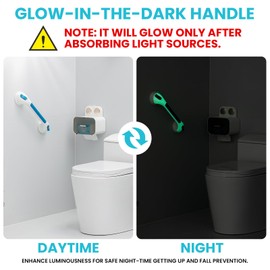 TAILI Shower Grab Bar Glow in The Dark, 16.8 in Grab Bars for Bathtubs, Shower Handles Bath Rails for Seniors and Elderly, Bathroom Safety Grip Removable No Drilling Waterproof Blue