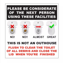 American Made Flush Toilet – Not An Outhouse -Restroom Courtesy Stickers / 2 Pack + FREE Shipp