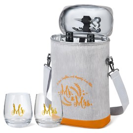 Engagement Gifts for Couples 2024,Cool Bridal Shower Gifts,Anniversary Wedding Gifts,Mr and Mrs Gifts - Insulated Wine Cooler Bag with Wine Glass,Bachelorette Gifts for Newlyweds,Newly Engaged Couples