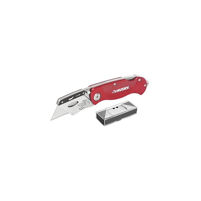 Husky Folding Lock-Back Utility Knife, Red with 10-Blades