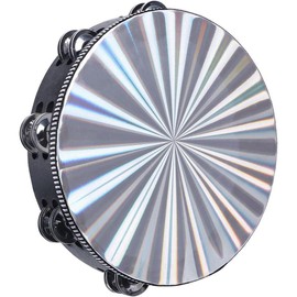 Radiant Tambourines, 10 inch Tambourine with Double Row Jingle Reflective Hand Drum Percussion Handheld Drum Bell Musical Instrument Hand Held Percussion for Adults Church, KTV, Party, Games - Size: 7 inches