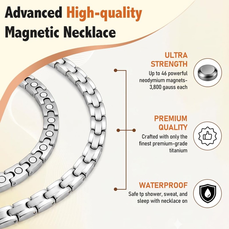 Magnetic Titanium Necklace for Women & Men, Ultra Strength Magnets