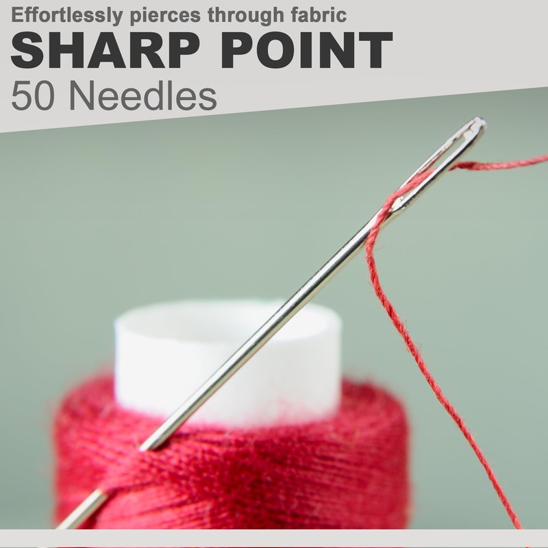 Sewing Needles Sharp Point, 50 pcs 4 Assorted Size Eyes