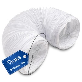 VIOKS Exhaust Pipe Cooker Hood 4 Metre Ventilation Pipe 150 mm White PVC - Dryer Hose Extension Air Conditioning Hose Cooker Hood Hose - Flex Hose for 150 Ducting Systems