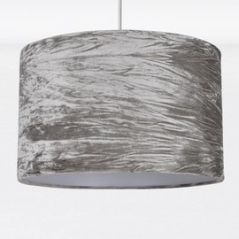 firstchoicelighting Grey Easy Fit Ceiling Light Shade Crushed Velvet Ceiling Pendant Shade Bedroom Living Room Light Shade Easy Fit - No Wiring Required Diameter 32 cm