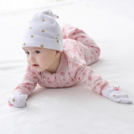 Ruliby Newborn Baby Girl Hats Mittens and Socks Set Hospital Beanie Caps Infant Cotton No Scratch Gloves 0-6 Months