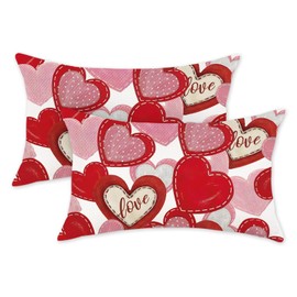 TAJWE Valentines Heart Throw Pillow Covers 12x20 Set of 2 Wedding Valentine's Day Love Decorative Pillows Lumbar Cushion Cases for Couch Home Decorations