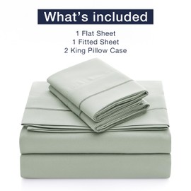 CASUAL LIVING King Sheets Set 4 Piece Cooling Sheets with 2 Pillowcases Soft Microfiber Hypoallergenic Washable Bed Set Deep Pocket Lightweight Bedding Elasticized for Bedroom, King, Sage Green