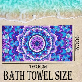 Large Thin Microfibre Beach Towel with Bag for Adult Men Women,160x90cm Mandala Beach Towels Quick Dry Sand Free Lightweight Swim Bath Towel for Travel,Swimming,Pool,Holiday,Camping,Yoga,Gym Sport