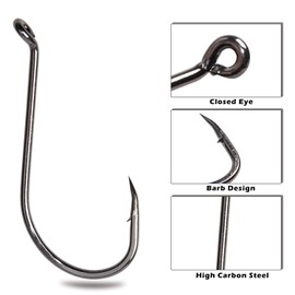 Octopus Fishing Hooks, 120pcs High Carbon Steel Jig Hooks Offset Up-Eye Sport Circel Beak Bait Bass Hooks Black for Saltwater Bass Tackle Size 9/0