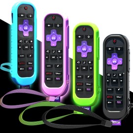 4Pack Roku Voice Remote Pro (2nd Edition), Case Compatible with Hisense TV Controller, Silicone Sleeve for TCL Smart TV Control Holder Glow in The Dark Purple Blue Green Black