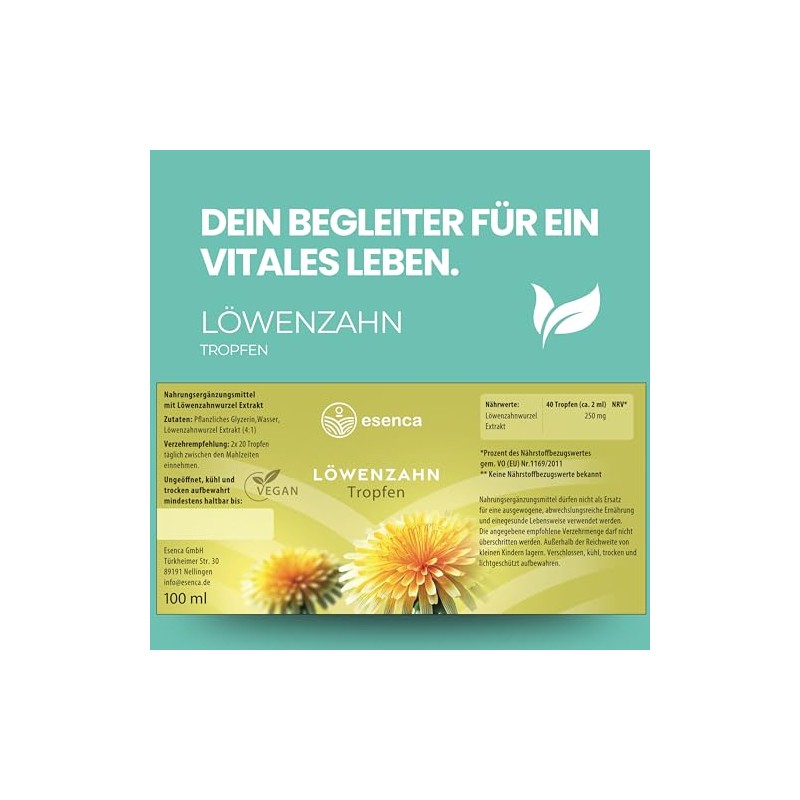 Löwenzahn Tropfen - 100ml - Bitterstoffe - Mit Löwenzahnwurzel -