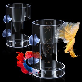 2PCS Automatic Fish Feeder Tube, Round Aquarium Fish Feeder Tube with Suction Cup, PVC Transparent-Fish Bowl Accessories for Small to Medium Tanks