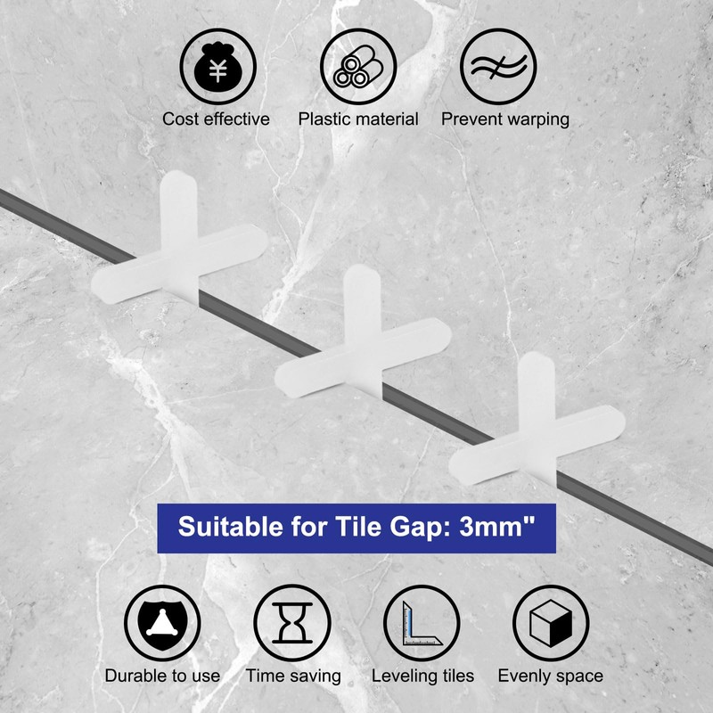 sourcing map 600Pcs Tile Spacers, 3mm 1/8" Cross Shape Wall