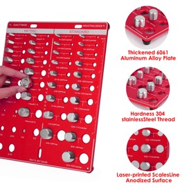 EVERKEEN Thread Nut Bolt Checker, metric Size Gauge, 42 Bolt and Nut Gauge, Identifier Standard and metric, Bolt Size Finder 19 Standard & 15 Metric Bolt & 8 Drill Bit, wall mount measuring screw, Red