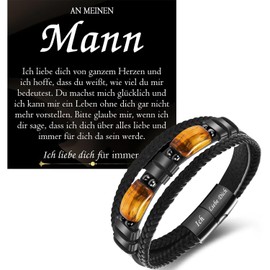 PDTU Gifts for Men, Valentine's Day Gift for Him, I Love You Gifts for Husband, Boyfriend, Son, Dad, Brother, Grandson, Leather Bracelet with Engraving for Anniversary, Birthday Gift, Leather, Tiger's