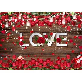 LTLYH 10x8ft Valentine's Day Backdrop Valentines Brown Wood Love Heart Roses Photography Background Love Theme Backdrop for Engagement Wedding Party Decoration Photo Backdrop 206