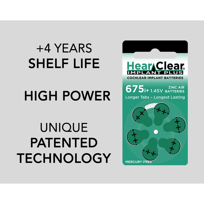 Hear Clear Size 675P Cochlear Implant Hearing Aid Batteries Green