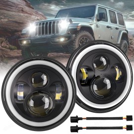 SHENKENUO For Jeep Wrangler JK 2018 7'' Round LED Headlight High/Low Turn Signal Lights