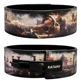 Katamu Premium Leather Lever Weightlifting Belt – Secure Steel Lever, Powerlifting Support for Deadlifts, Squats & Heavy Lifts - Lift More (Fall of Rome, Small)