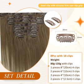Full Shine Clip in Hair Extensions for Women Real Human Hair with PU Weft Clip ins 18 Inch Color 8/60 Ash Brown to Blonde Hair Extensions Clip in Seamless Hair Extensions 8Pcs 120 Grams
