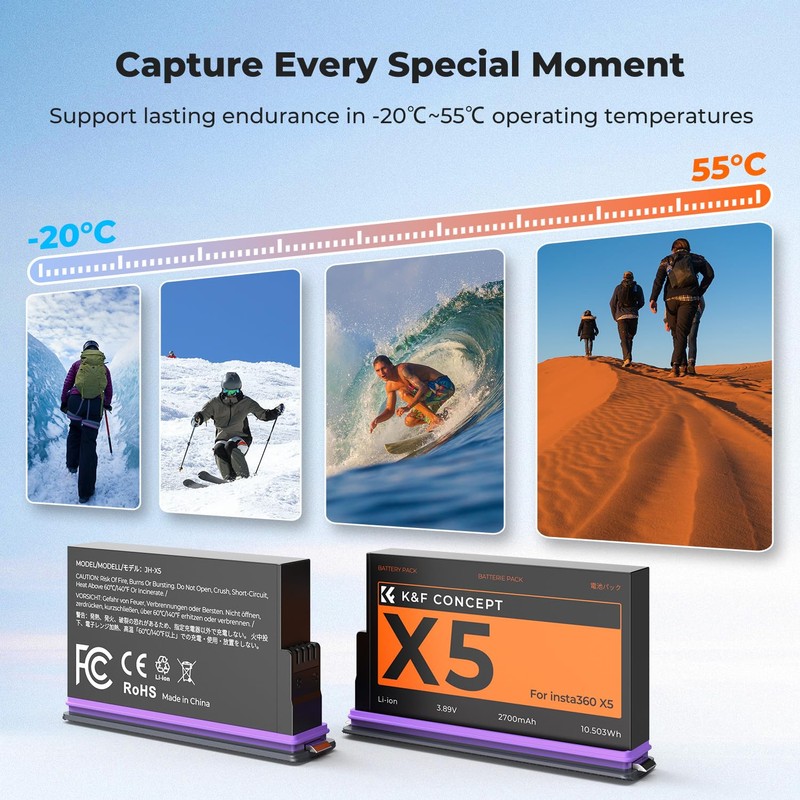 K&F CONCEPT 360x5 Battery, 2700mAh X5 Battery with Storage Case