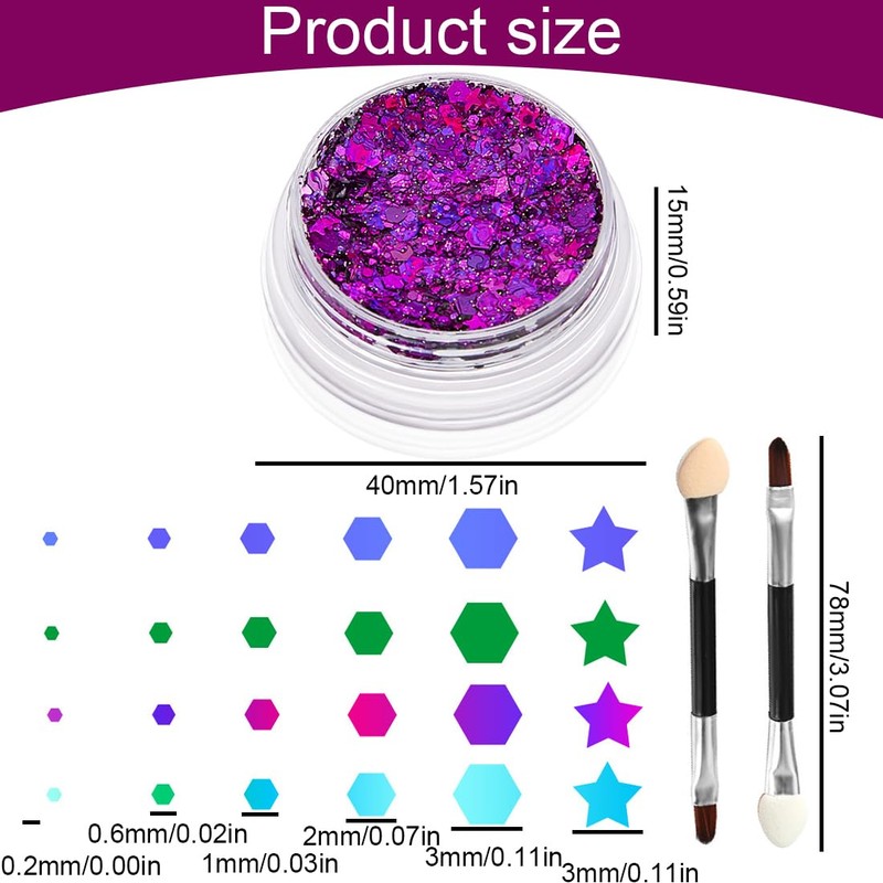 KEQAR 4 Kartons Holographisches Face, Body & Hair Glitter, Kommt