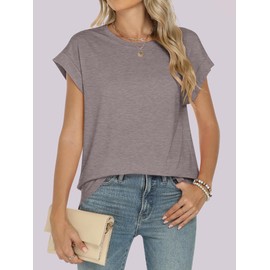 ANRABESS Womens Tops Summer Cap Sleeve Basic Tee Shirts 2025 Trendy Loose Fit Casual Dressy Business Work Tshirts Clothes Greyish Brown Small
