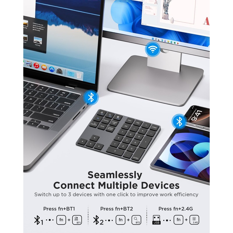 JOYEKY Wireless Number Pad Bluetooth 5.0 & 2.4G Portable Number