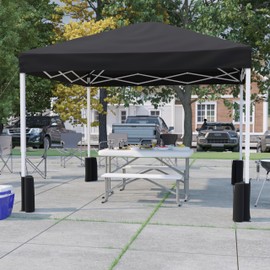 Flash Furniture Harris 10'x10' Black Pop Up Event Straight Leg Canopy Tent with Sandbags and Wheeled Case