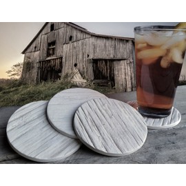 Drink Coasters - Barn Wood - Absorbent - set Handmade by McCarter Coasters for Cabin - Tabletop Protection - House Warming - Hot or Cold Beverages 4.38" Off-White (4pc)