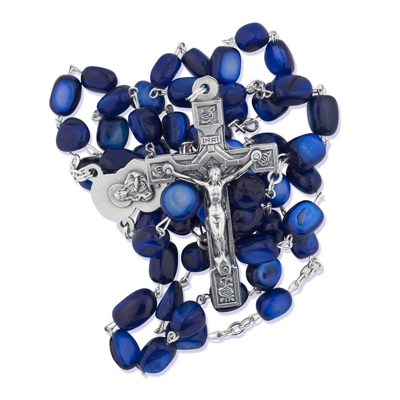 Vatican Imports Catholic Rosary with Natural Stone Beads (Blue)