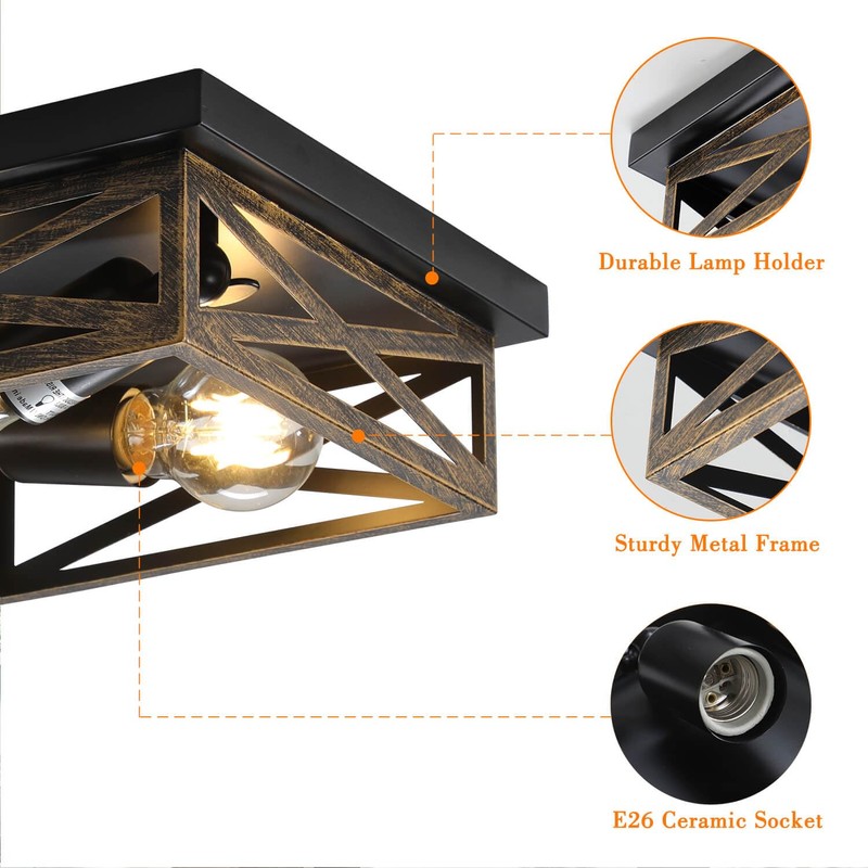 DIKAIDA 2Pack Rustic Flush Mount Ceiling Light Fixture, Modern Farmhouse