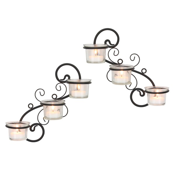 Stonebriar Decorative Black Metal Tea Light Candle Holder Wall Sconce Set