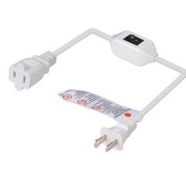 0.6Meter On Off Switch Extension Cord,2-Prong/2 Outlet Polarized Extension Cord with Switch 12A/125V for your Chargers/Lamp/Power Adapters etc, 16AWG Cord,White,AC0033